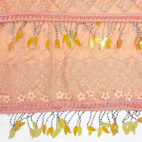 Peach Daisy Embroidered Lace with Beaded Feathers