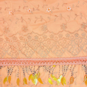 Peach Daisy Embroidered Lace with Beaded Feathers