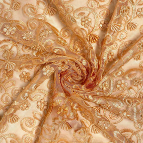Peach Floral Vine Embroidery on Mesh