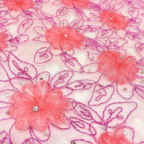 Pink Floral Ribbon Corded on Tulle