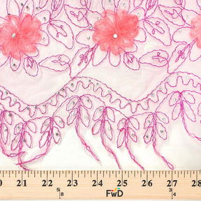 Pink Floral Ribbon Corded on Tulle