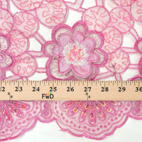 Pink Orchid Beaded Patch w/ Sequins on Sparkled Mesh