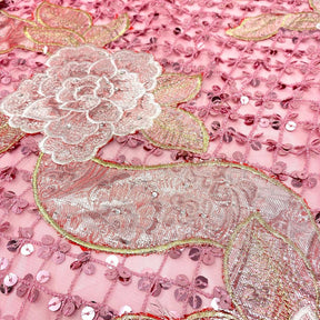 Pink Rose Brocade Chemical Lace Mesh