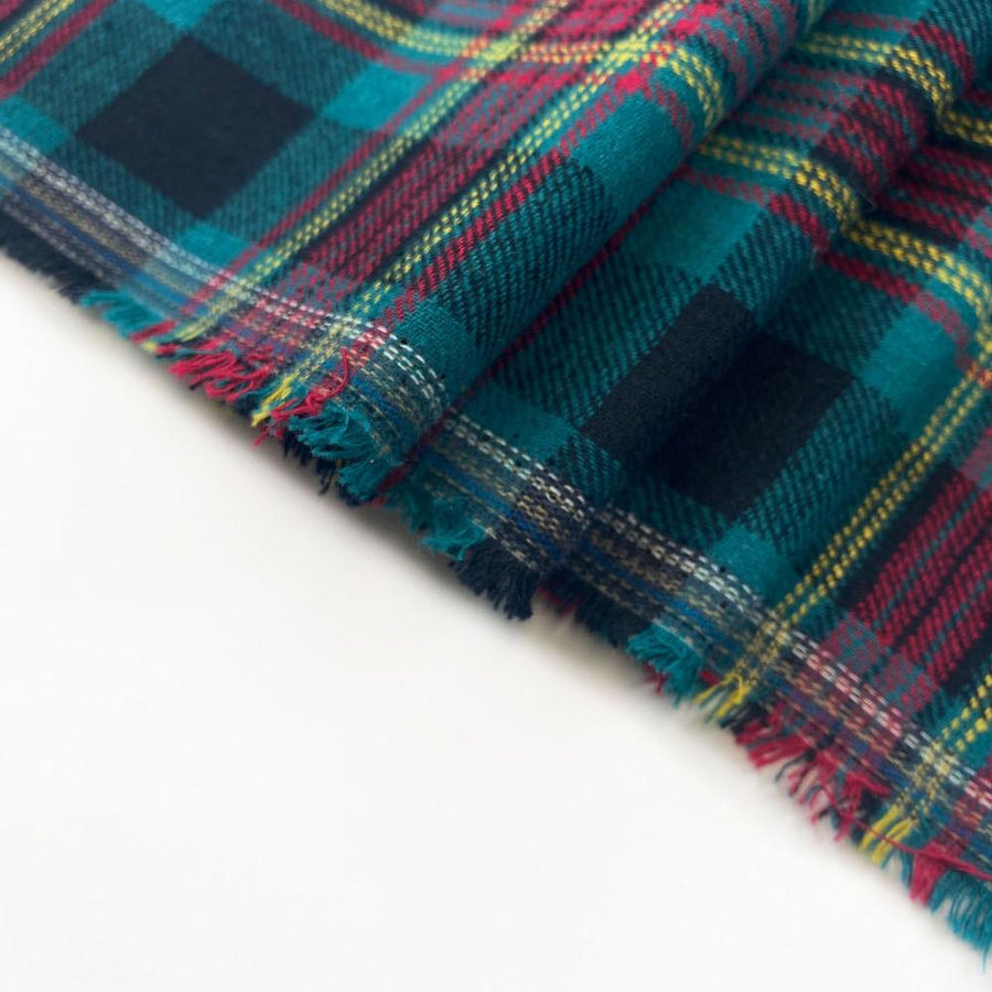 Teal Tartan Plaid Cotton Flannel Fabric