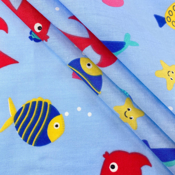 Light Blue Aquarium Print Broadcloth