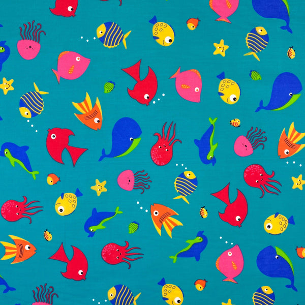 Turquoise Aquarium Print Broadcloth