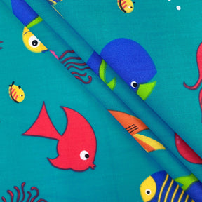 Turquoise Aquarium Print Broadcloth
