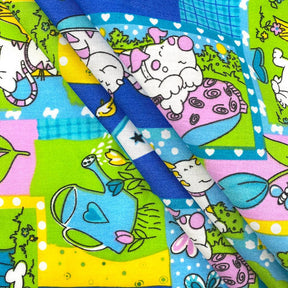 Blue Dreamy Cats & Dogs Print Broadcloth