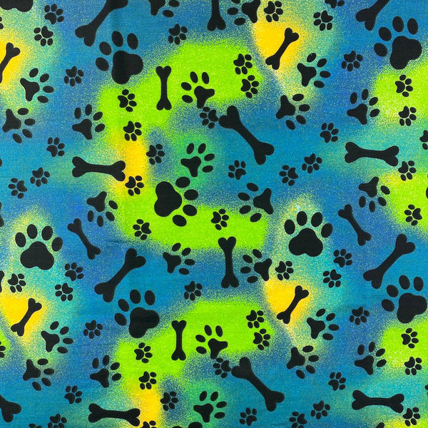 Green Tie-Dye Doggie Print Broadcloth