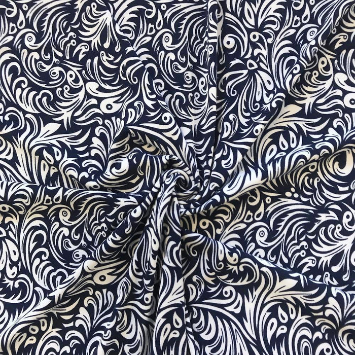 Ella Navy Blue Printed ITY (12-1) Fabric