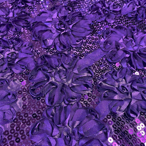 Purple Ribbon Sequins Rosette on Satin