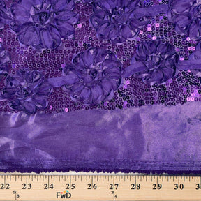 Purple Ribbon Sequins Rosette on Satin