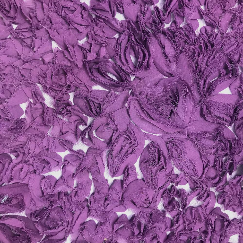 Abstract Daisy Ruffle Georgette On Mesh Fabric SV576191 Purple 1