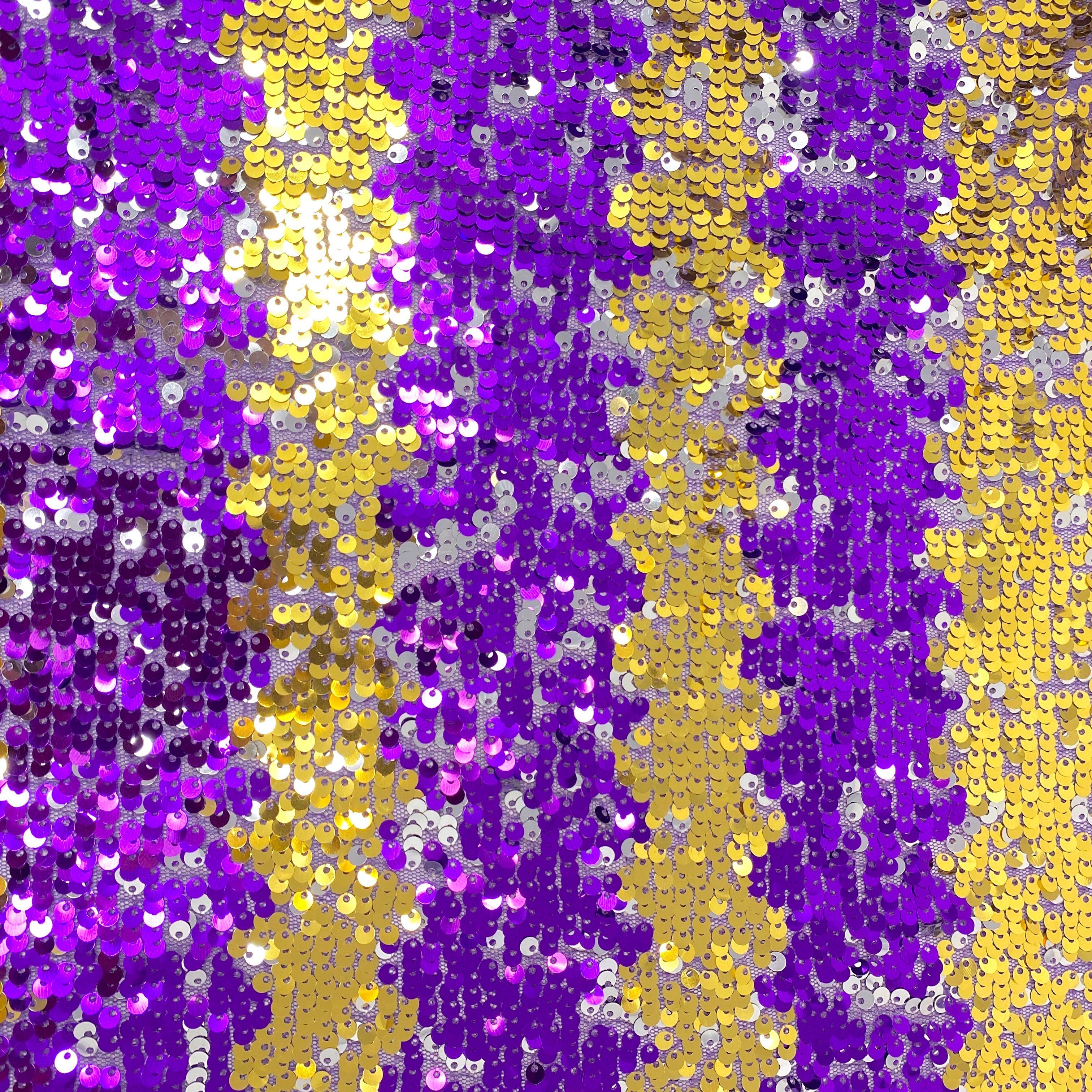 Two Tone Reversible Sequins On Mesh Fabric SV576592 Purple/Gold 1