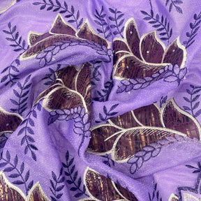 Leaf Snake Printed Embroidered on Sparkled Mesh