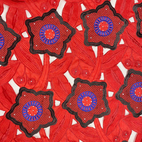 Red Floral Canterbury Rhinestone Embroidery Organza