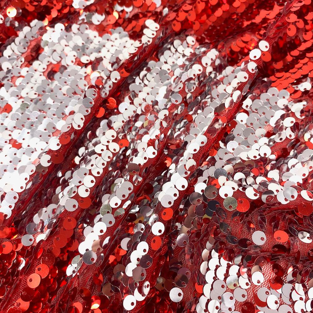 Two Sided Reversible Sequins On Stretch Mesh Fabric SV576591 Red / Silver 1