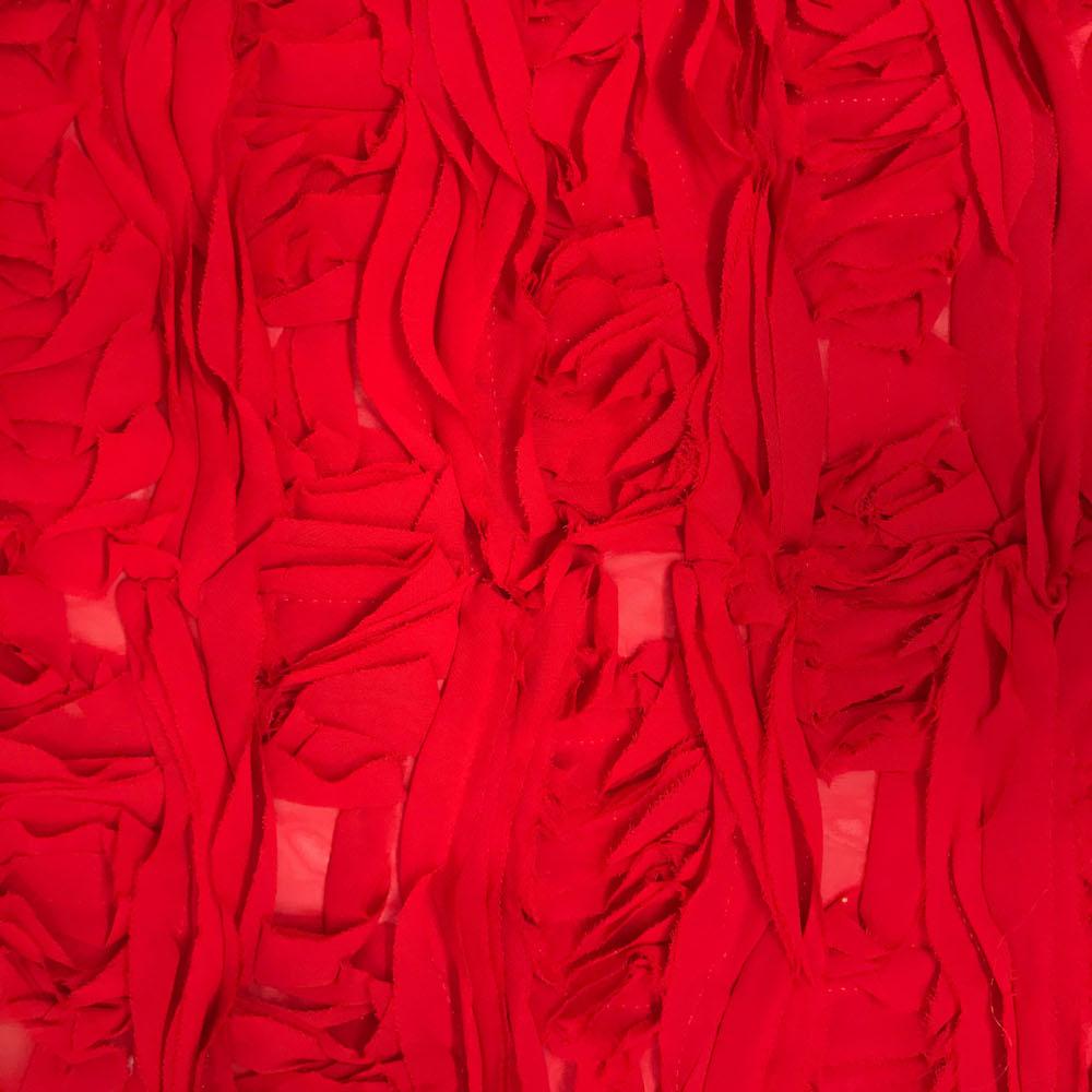 Striped Ruffle Chiffon Embroidery Fabric SV576200 Red 1