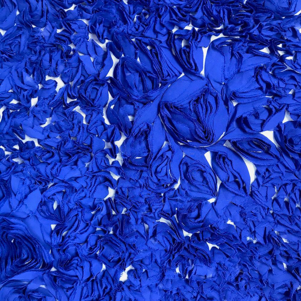 Abstract Daisy Ruffle Georgette On Mesh Fabric SV576192 Royal Blue 1