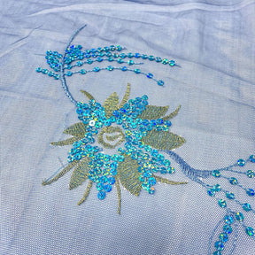 Royal Blue Wildflower Embroidered on Mesh