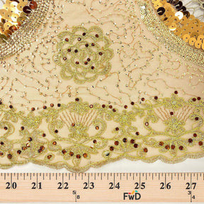 Circle Chemical Embroidery Patchwork w/ Sequins on Embroidered Mesh
