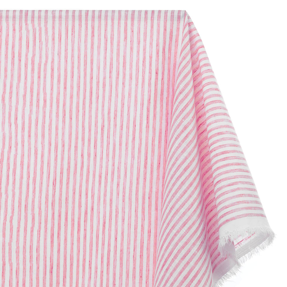 University Stripe Linen Look Fabric SV578998 Fuchsia / White 1