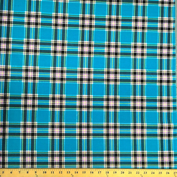 Saturnia Plaid Turquoise Print Broadcloth