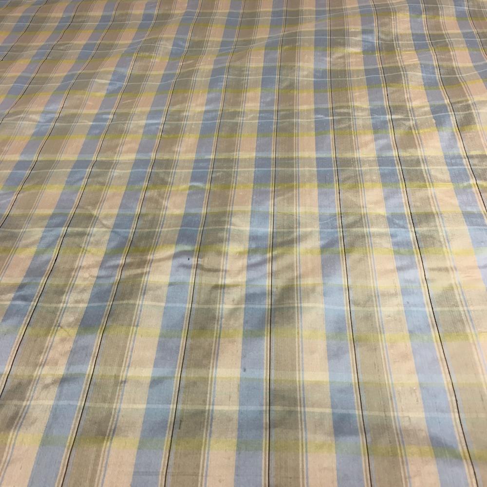 Silk Shantung Plaid Fabric SV574281 Blue/Beige 1