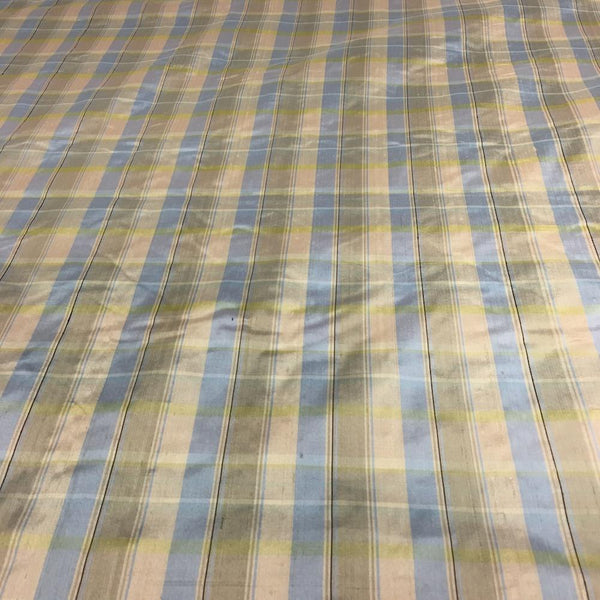 Silk Shantung Plaid Fabric SV574281 Blue/Beige 1