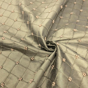 Silk Taffeta Olive Beaded Checkered Embroidery