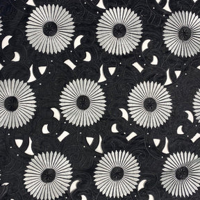 Silver Sunflower Corded Black Organza Lace