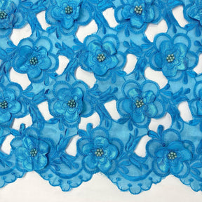 Turquoise Floral Embroidery on Turquoise Organza Lace