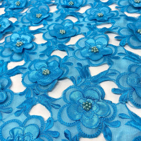 Turquoise Floral Embroidery on Turquoise Organza Lace