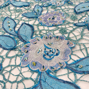 Floral Leaf Embroidery Chemical Metallic Lace with Sequins