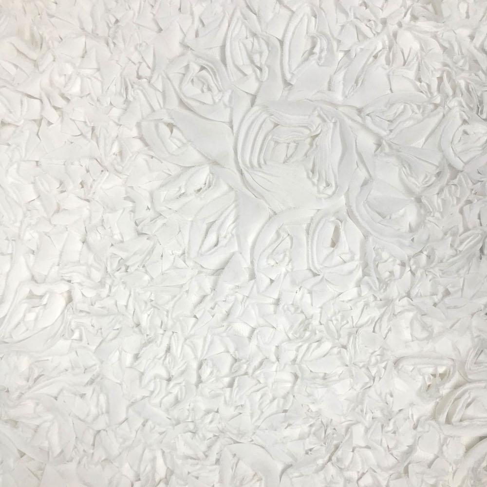 Abstract Daisy Ruffle Georgette On Mesh Fabric SV576195 White 1