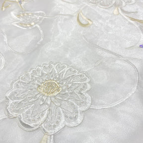 White Dahlia Organza Beaded Embroidered Lace