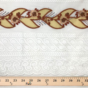 White Spiral Striped Floral Embroidery w/ Sequins