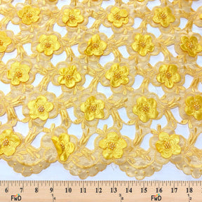 Yellow Floral Embroidery on Peach Organza Lace