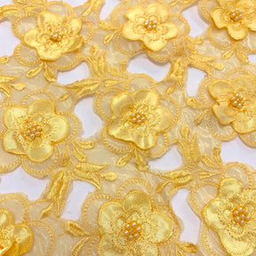 Yellow Floral Embroidery on Yellow Organza Lace