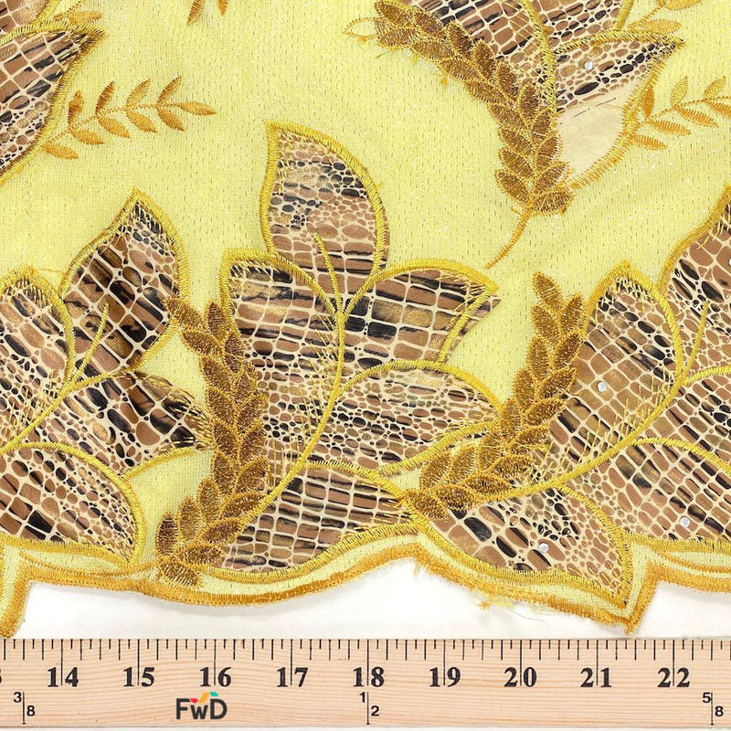 Leaf Snake Printed Embroidered on Sparkled Mesh Fabric ON SALE!