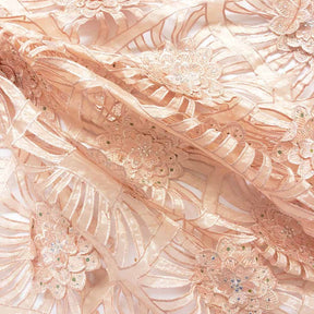 Peach Beaded Embroidery Corded Organza